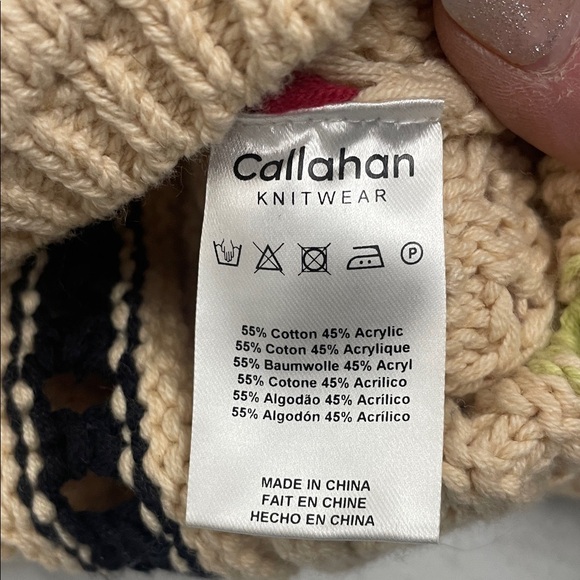 Callahan Knitwear Beige Multicolor Knit Crew Neck Sweater Cropped Long Sleeve - Picture 8 of 12